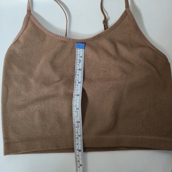 Bozzolo Caramel Ribbed Cropped Spaghetti Strap Tank Size S/M - Picture 6 of 6
